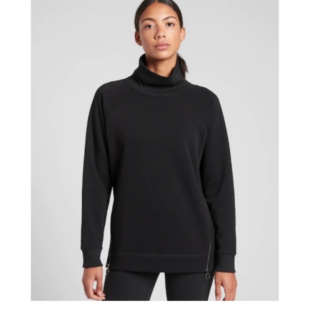 Athleta Women’s Mock Neck Cozy Karma Sweatshirt w Side Zip Black Sz Medium NWOT